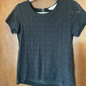 MARKET & SPRUCE Hans Crochet Front Mixed Material Black Top